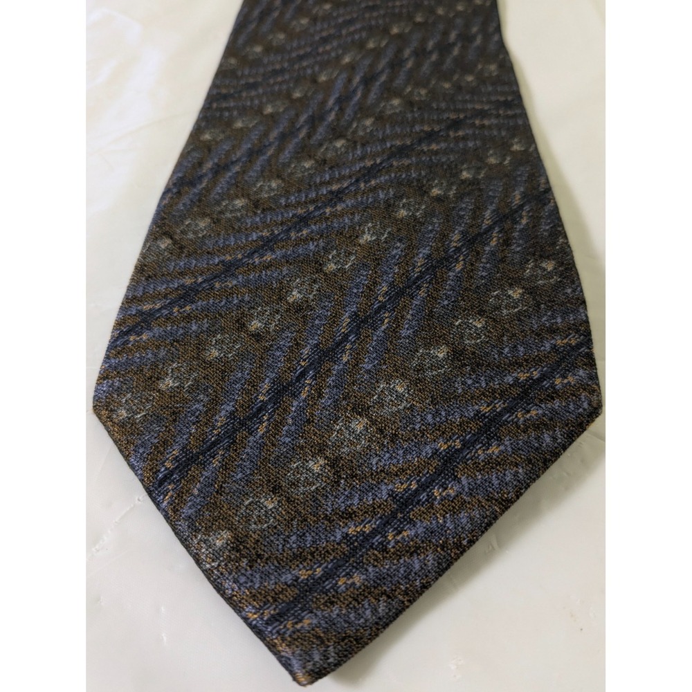 Pavone Brown/Blue Striped Patterned Silk Tie Eclectic Grandpa Luxury 58x4